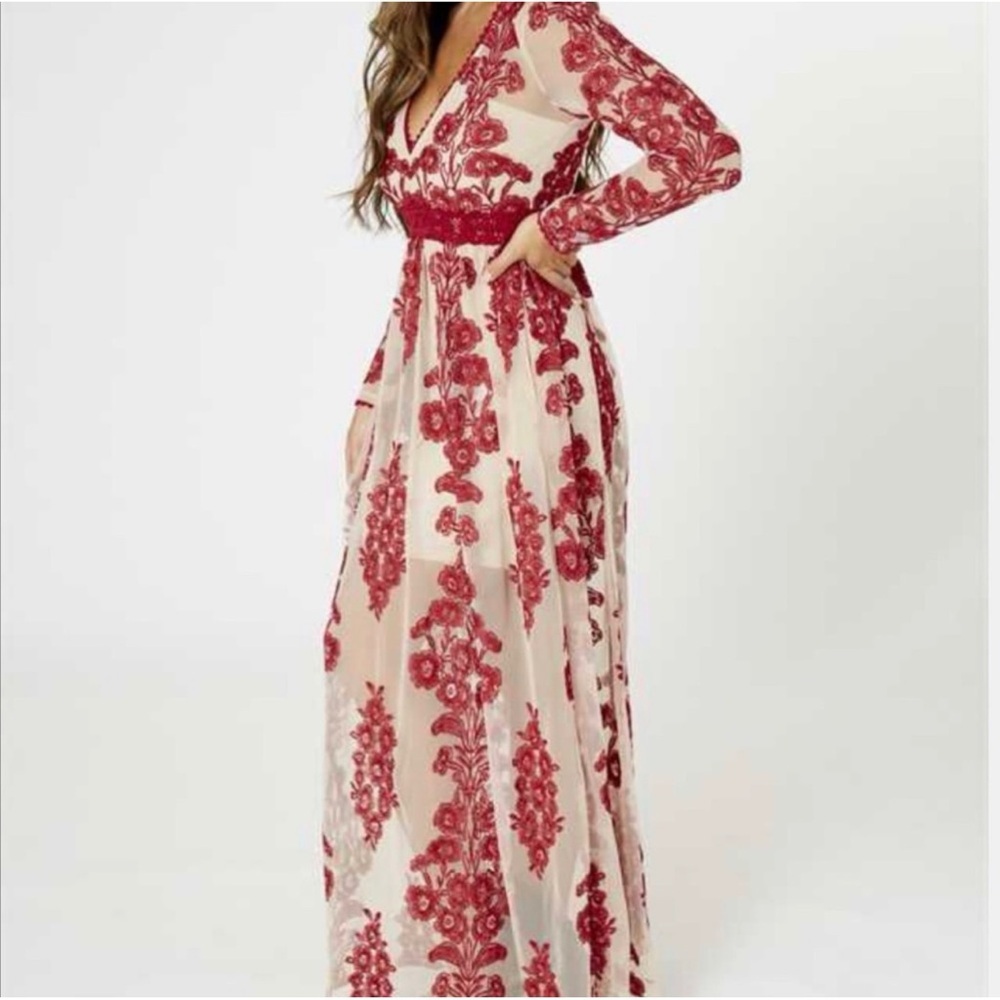 Altar'd  State Norrie Floral Embroidered Lace Mesh Maxi Dress Size XS